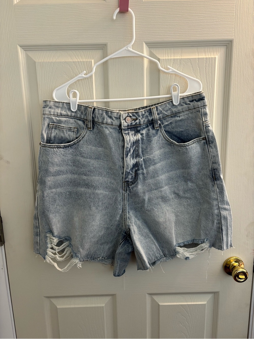 Ampersand Avenue Light Wash Distressed Women's Denim Shorts 18W NWT